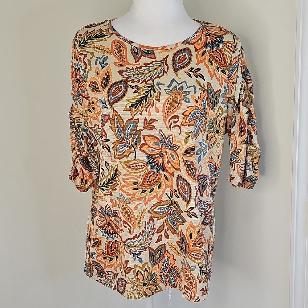 Kate Park Women's‎ Paisley Print Women's Blouse - Orange and Blue